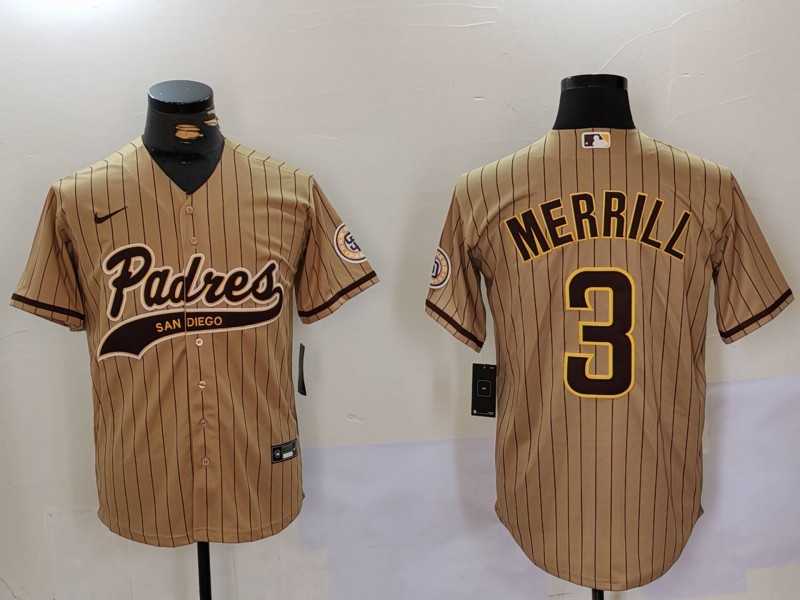 Men%27s San Diego Padres #3 Jackson Merrill Tan 2023 Cool Base Stitched Jersey->san diego padres->MLB Jersey